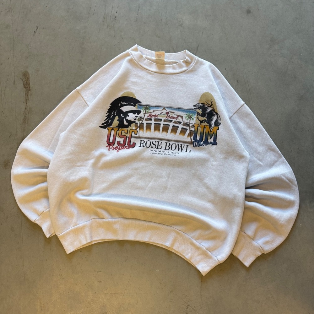 Vintage 1990 Rose Bowl USC vs Michigan Sweatshirt White Mens Large 21x23